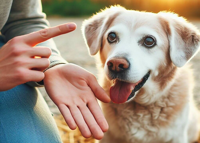 Senior dog learning verbal signs - golden Years Paws