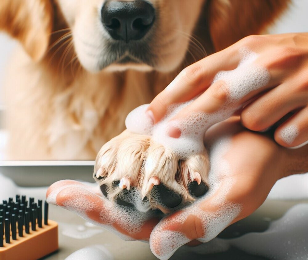 Washing dogs paw - Golden Years Paws