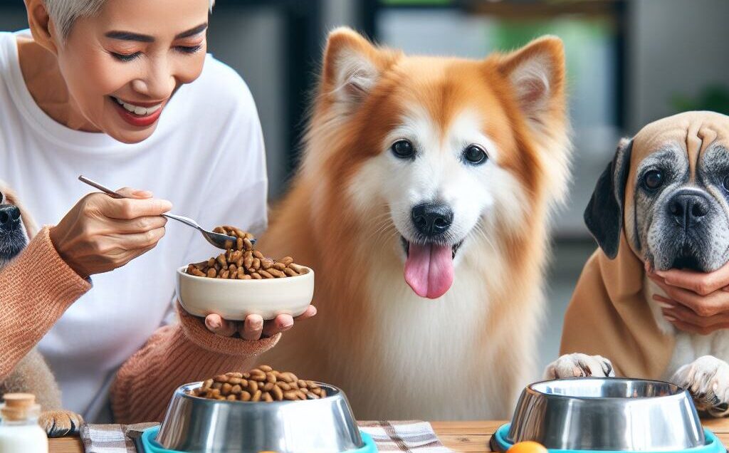 Healthy senior dogs enjoying their meals - Golden Years Paws