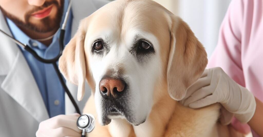 Senior Dog at the veterinary check up - Golden Years Paws