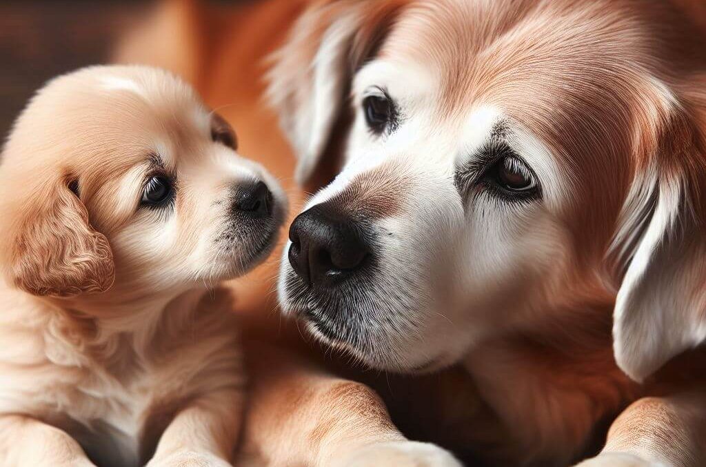 An old dog and a puppy - Golden Years Paws