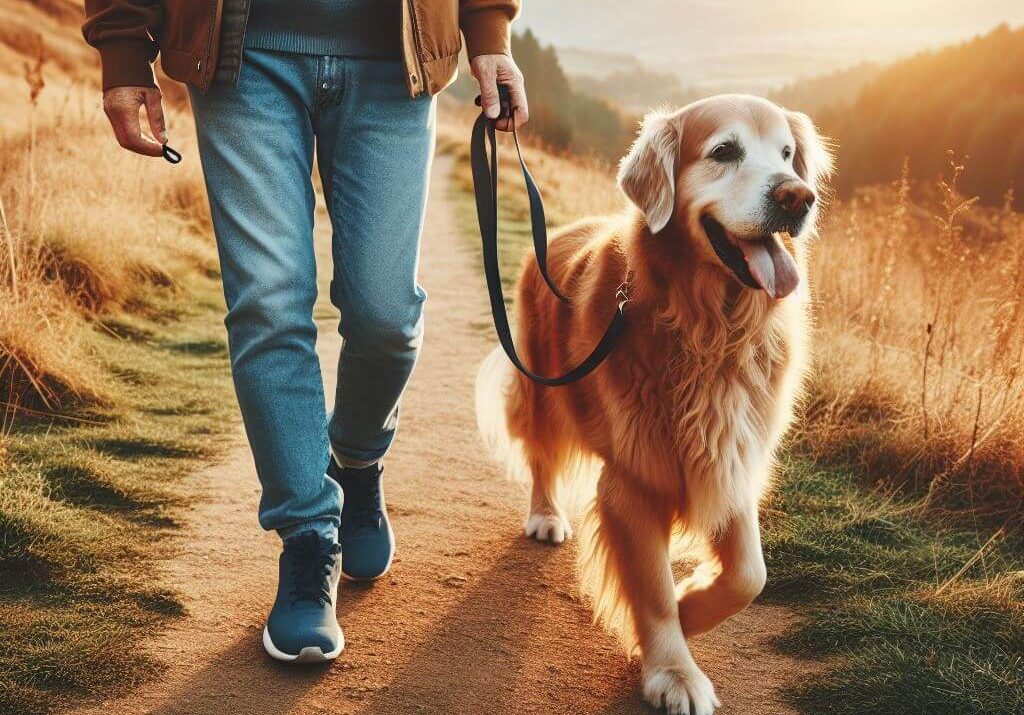 Senior Dog And Owner On a Walk - Golden Years Paws