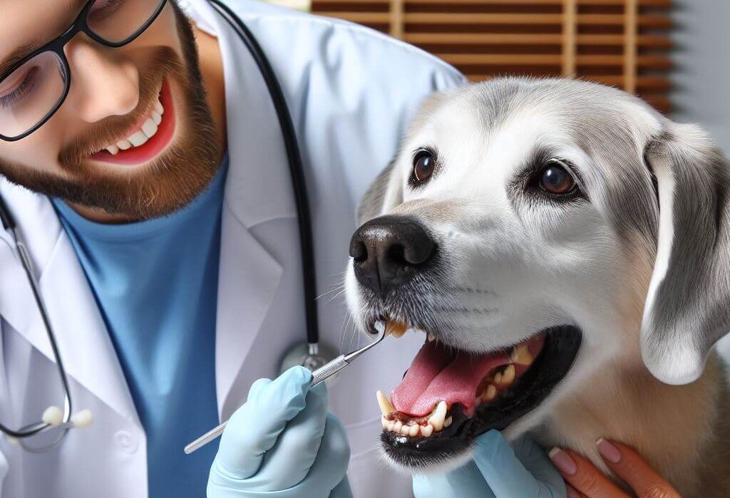 Senior Dog at the Veterinarian Checking His teeth - Golden Years Paws