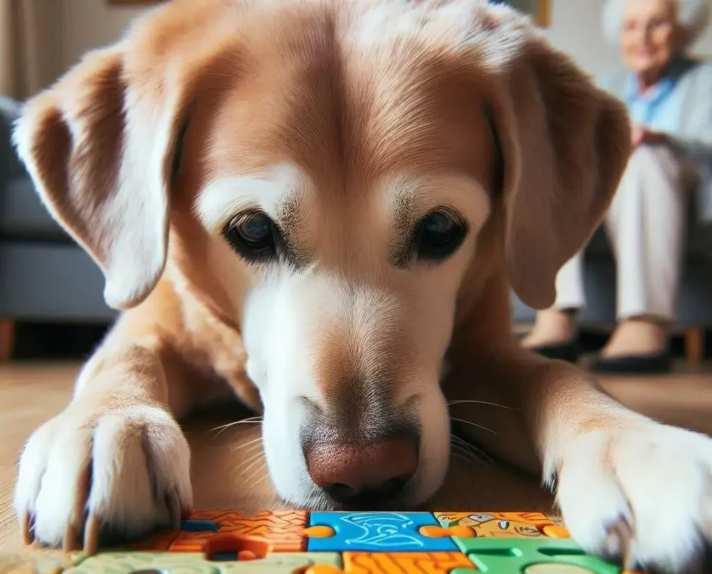 Senior dog playing mental stimulating games - Golden Years Paws