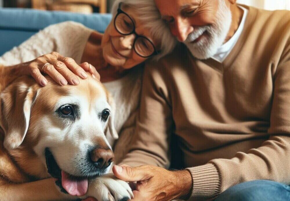 Senior dog with his owners- GoldenYearsPaws.com