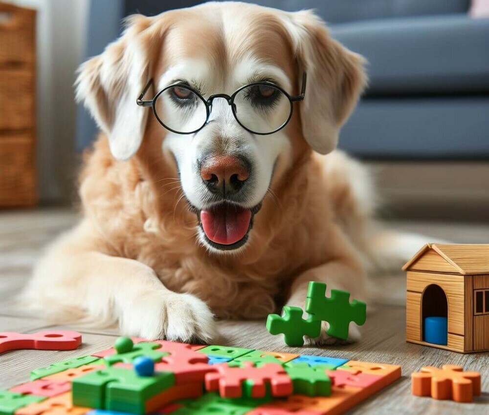 Senior Dog playing Puzzle Game - Golden Years Paws